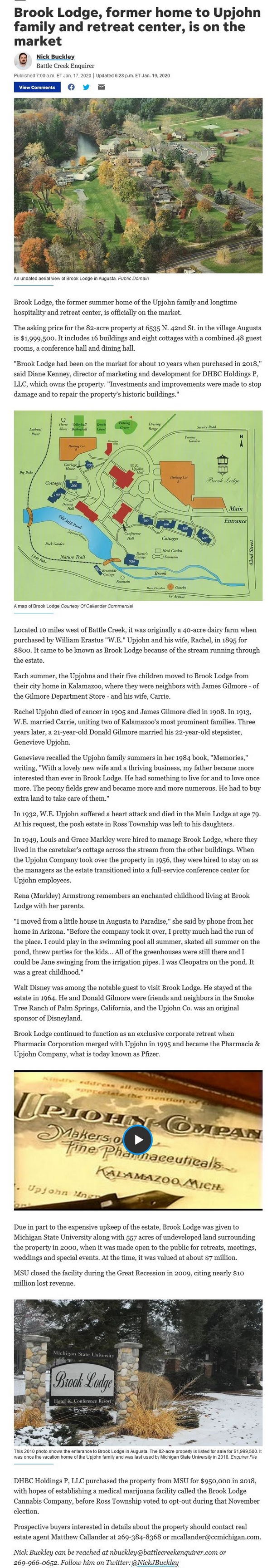 Brook Lodge - 2020 Article From Battle Creek Enquirer (newer photo)